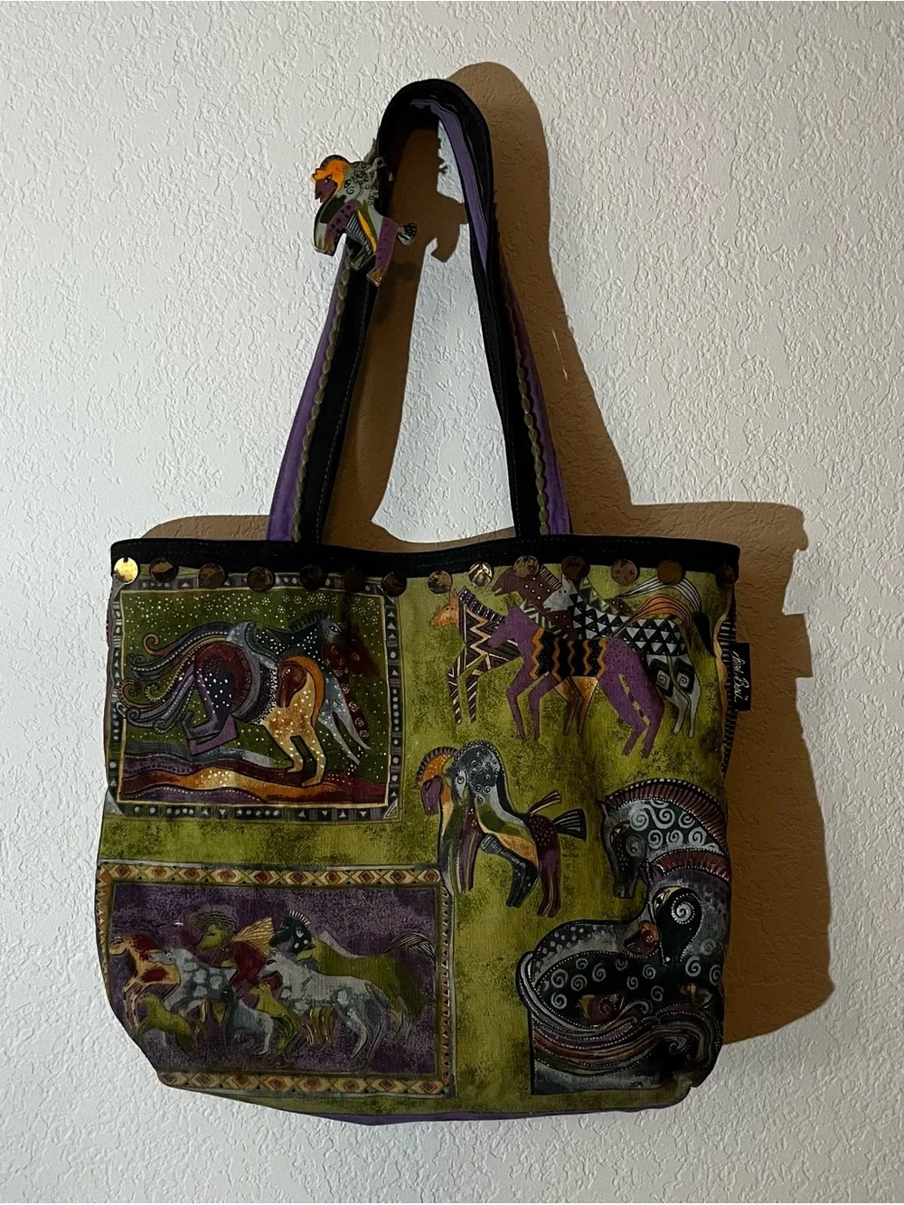 Laurel Burch Purple and Green Horse Panel Tote